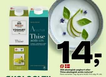 Coop 365 365 økologisk yoghurt eller Thise økologisk acido naturel tilbud