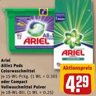 REWE DE Ariel Allin1 Pods Colorwaschmittel Oder Compact Vollwaschmittel Pulver tilbud