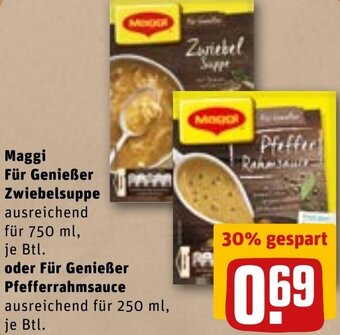 REWE DE Maggi Für Genießer Zwiebelsuppe Oder Für Genießer Pfefferrahmsauce tilbud