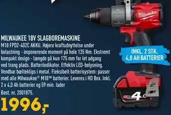 Johannes Fog Milwaukee 18V Slagboremaskine tilbud