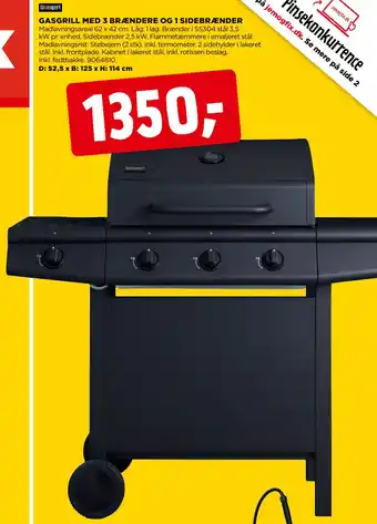 jem & fix GASGRILL MED 3 BRÆNDERE OG 1 SIDEBRÆNDER tilbud