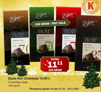 Købmandsgården Elysia Noir Chokolade 70-85% tilbud