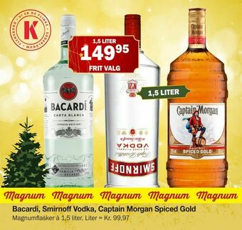Købmandsgården Bacardi, Smirnoff Vodka, Captain Morgan Spiced Gold tilbud