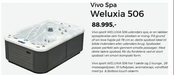 IWAO Vivo spa® WELUXIA 506 udendørs spa, er en lækker spaoplevelse selv hvor pladsen er trang. På grund af sin lave højde på 78 cm tilbud