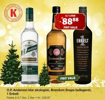 O.P. Anderson klar økologisk, Brøndum Snaps fadlageret, 1 Enkelt