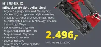 10-4 Byggecenter M18 FN16GA-0X Milwaukee 18V akku dykkerpistol tilbud
