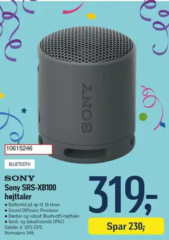 Føtex Sony SRS-XB100 højttaler tilbud