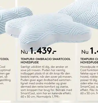 SENG TEMPUR OMBRACIO SMARTCOOL HOVEDPUDE tilbud