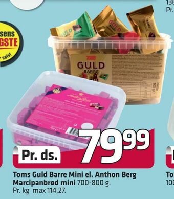 Fleggaard Toms Guld Barre Mini el. Anthon Berg Marcipanbrød mini tilbud