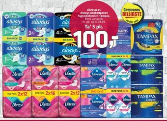 Fleggaard Libresse el. Always dobbeltpakke hygiejnebind el. Tampax tilbud