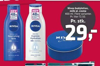 Nivea bodylotion, milk el. creme