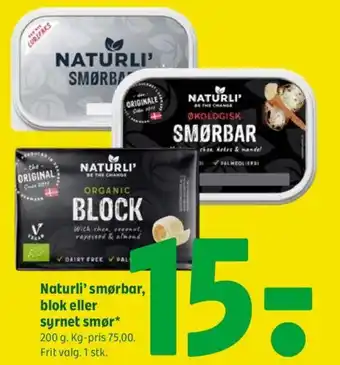 Coop 365 Naturli' smørbar, blok eller syrnet smør* tilbud