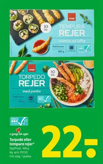 Coop 365 Torpedo eller tempura rejer* tilbud