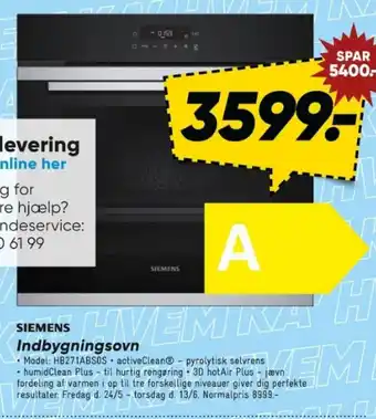Bilka SIEMENS Indbygningsovn tilbud