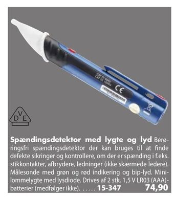 Spændingsdetektor med lygte og lyd