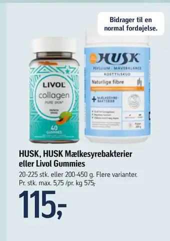 Føtex HUSK, HUSK Mælkesyrebakterier eller Livol Gummies tilbud