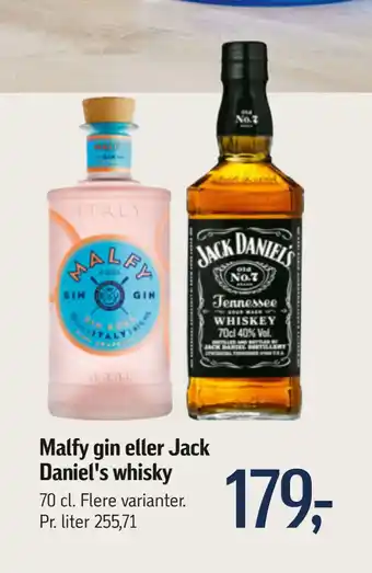 Føtex Malfy gin eller Jack Daniel's whisky tilbud