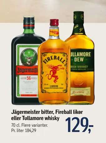 Føtex Jägermeister bitter, Fireball likør eller Tullamore whisky tilbud