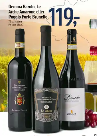 Føtex Gemma Barolo, Le Arche Amarone eller Poggio Forte Brunello tilbud
