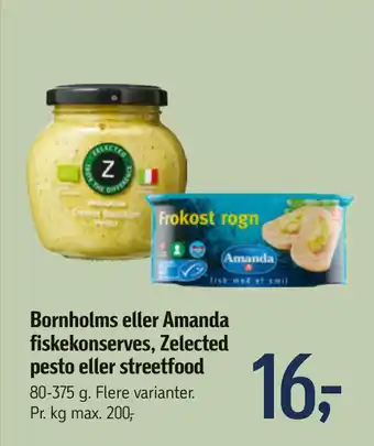Føtex Bornholms eller Amanda fiskekonserves, Zelected pesto eller streetfood tilbud