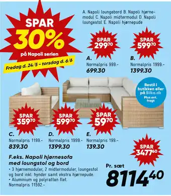 Napoli hjørnesofa med loungstol og bord