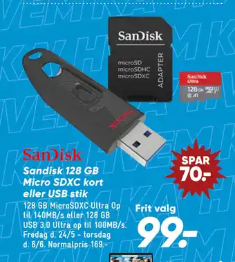 Bilka Sandisk 128 GB Micro SDXC kort eller USB stik tilbud