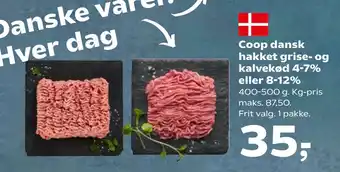 SuperBrugsen Coop dansk hakket grise- og kalvekød 4-7% eller 8-12% tilbud