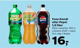 SuperBrugsen Faxe Kondi eller Pepsi 1,5 liter tilbud