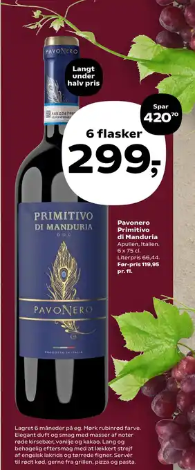 Kvickly Pavonero Primitivo di Manduria tilbud