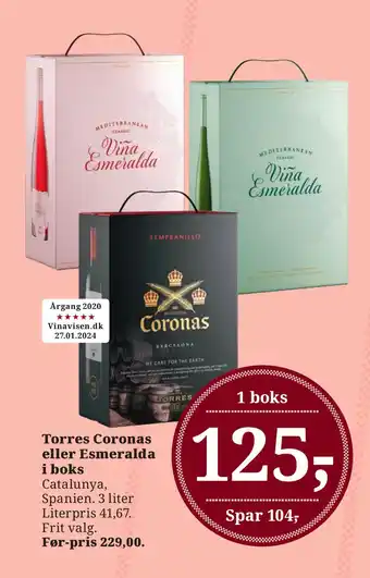 Dagli'Brugsen Torres Coronas eller Esmeralda i boks tilbud