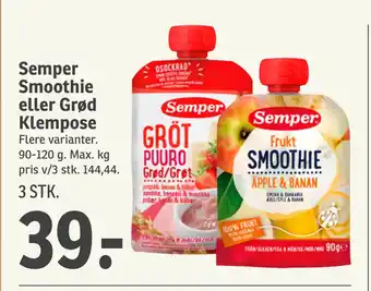 SPAR Semper Smoothie eller Grød Klempose tilbud