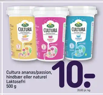 REMA 1000 Cultura ananas/passion, hindbær eller naturel Laktosefri 500 g tilbud