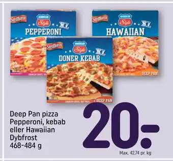 REMA 1000 Deep Pan pizza Pepperoni, kebab eller Hawaiian Dybfrost 468-484 g tilbud