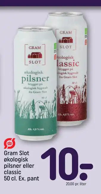REMA 1000 Gram Slot økologisk pilsner eller classic 50 cl. Ex. pant tilbud