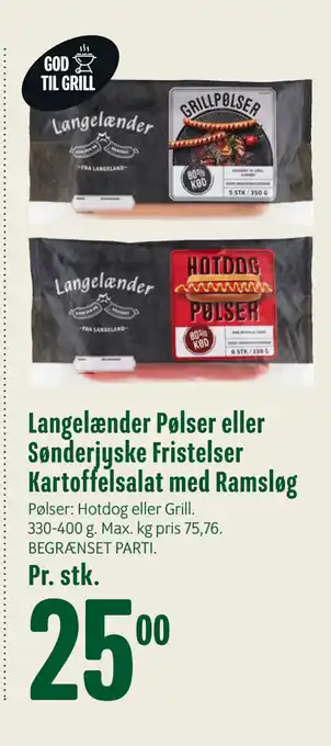 Langelænder Pølser eller Sønderjyske Fristelser Kartoffelsalat med Ramsløg