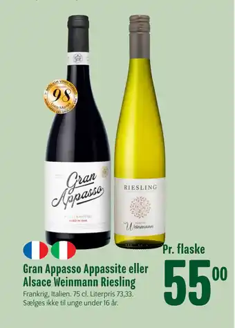 Min Købmand Gran Appasso Appassite eller Alsace Weinmann Riesling tilbud