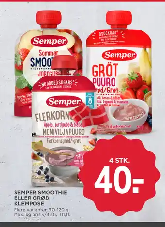 MENY SEMPER SMOOTHIE ELLER GRØD KLEMPOSE tilbud