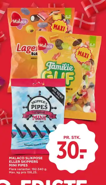 MENY MALACO SLIKPOSE ELLER SKIPPERS MINI PIPES tilbud