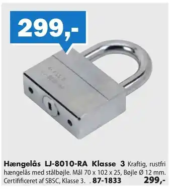 Hængelås LJ-8010-RA Klasse 3