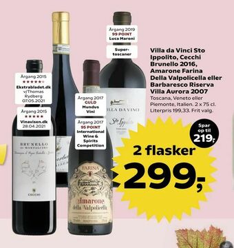 Kvickly Villa da Vinci Sto Ippolito, Cecchi Brunello 2016, Amarone Farina Della Valpolicella eller Barbaresco Riserva Villa Aurora 20 tilbud