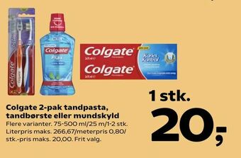 Kvickly Colgate 2-pak tandpasta, tandbørste eller mundskyld tilbud