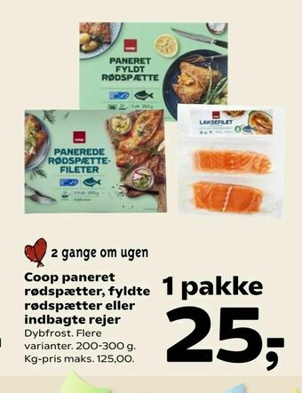 SuperBrugsen Coop paneret rødspætter, fyldte rødspætter eller indbagte rejer tilbud