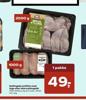 SuperBrugsen Kyllingebrystfilet med lage eller hele kyllingelår tilbud