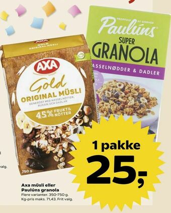 Axa müsli eller Paulúns granola