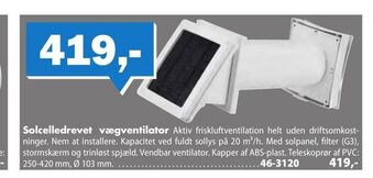 Solcelledrevet vægventilator