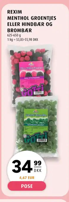 Scandinavian Park REXIM MENTHOL GROENTJES ELLER HINDBÆR OG BROMBÆR tilbud