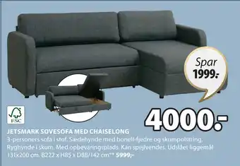 JYSK JETSMARK SOVESOFA MED CHAISELONG tilbud
