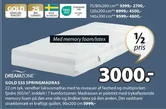 JYSK GOLD S55 SPRINGMADRAS tilbud