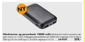 Håndvarmer og powerbank 10000 mAh