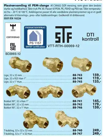 Plastrørsamling til PEM-slange